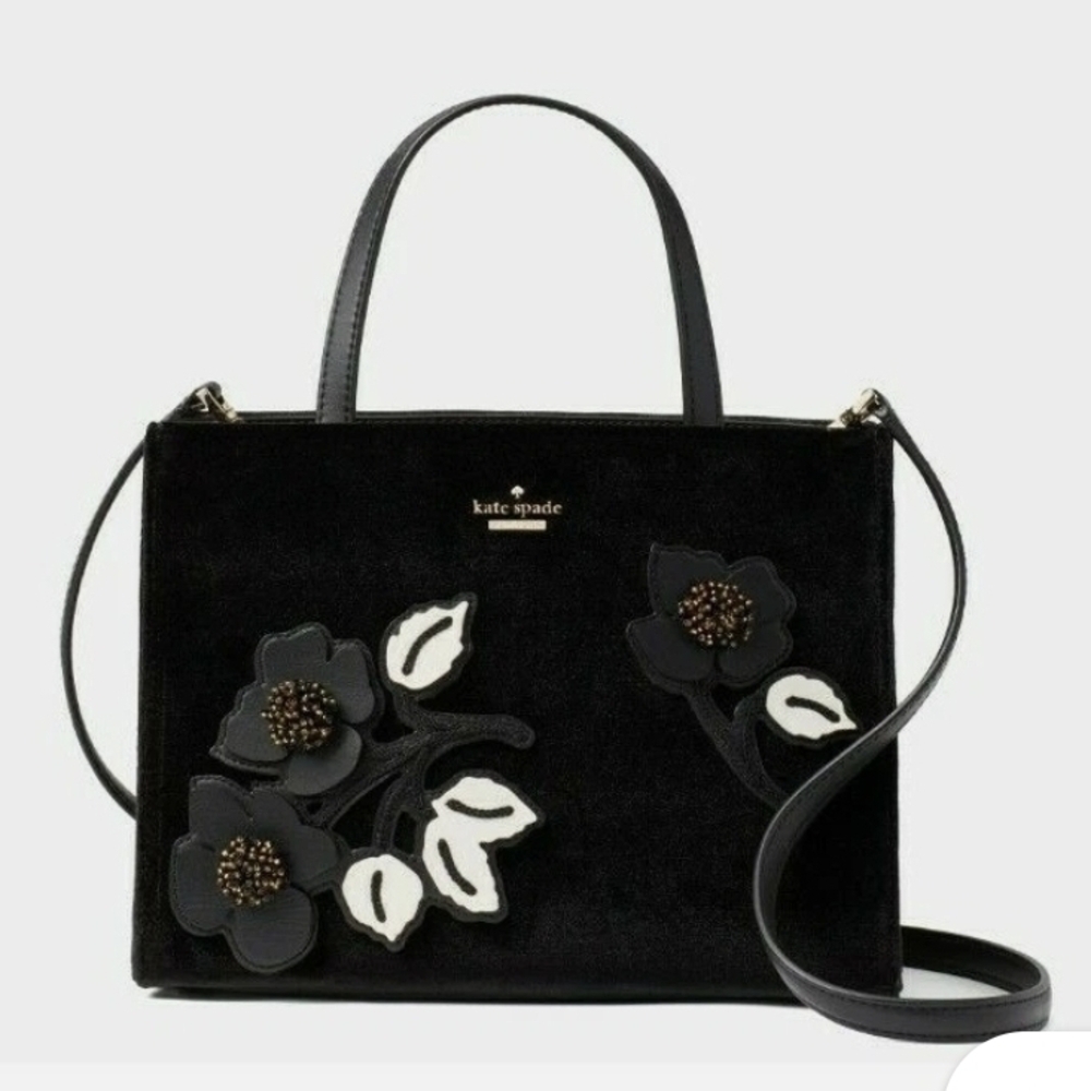 Kate Spade Black Crossbody Bag with White Floral Design
